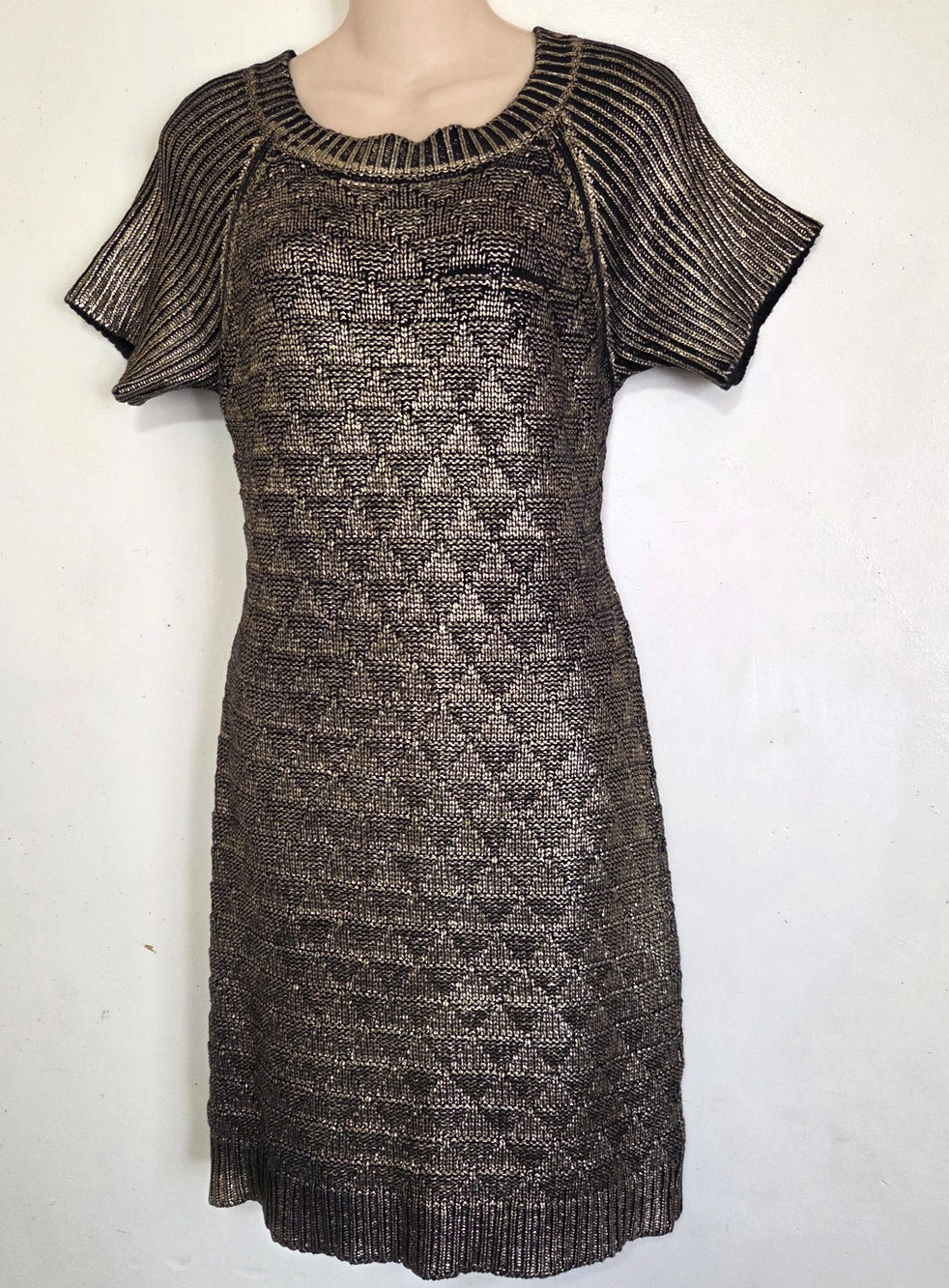 Romeo & Juliet Couture Sweater Dress Women's Sz L Black And Gold Stretchy